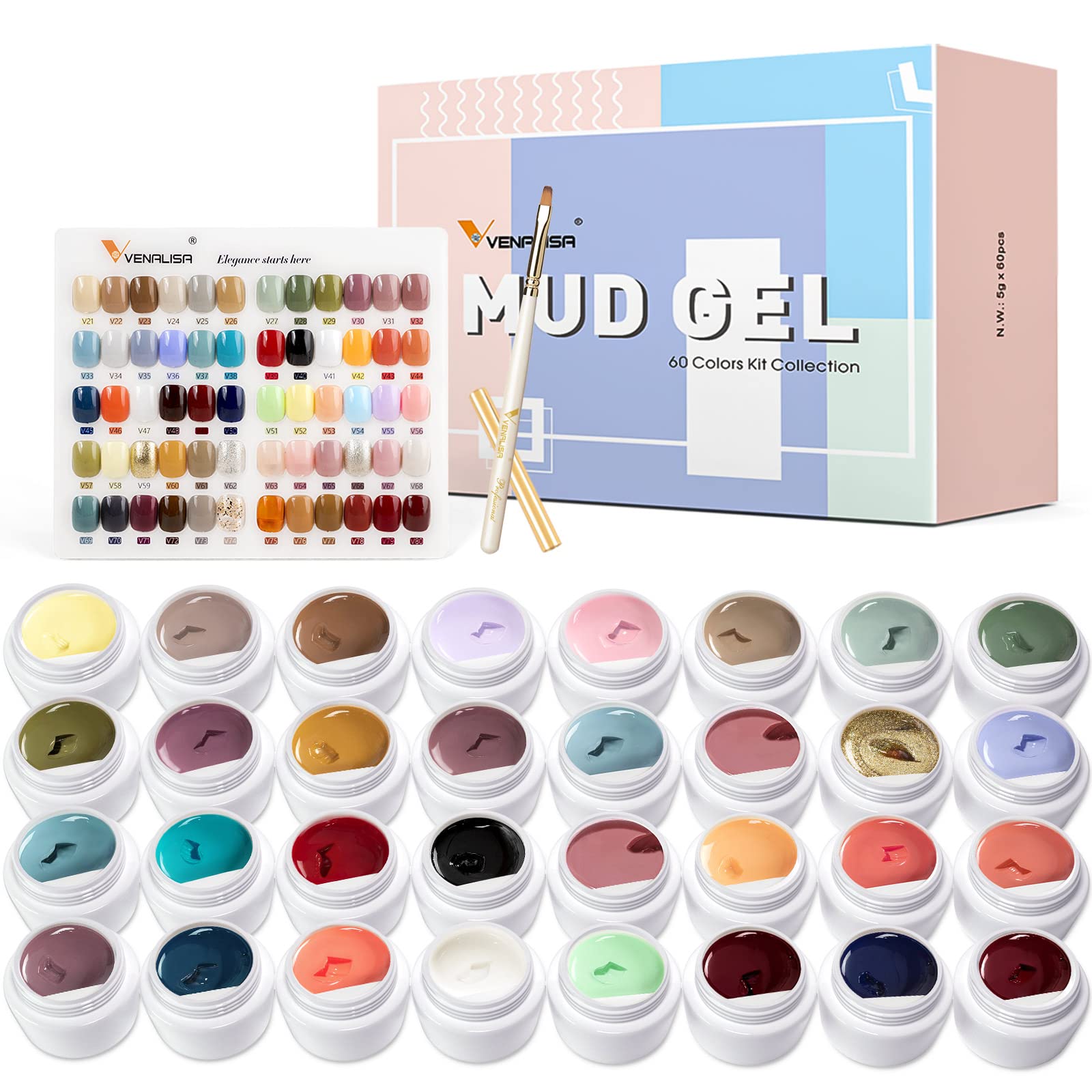 Amazon.com : VENALISA 60 Colors Mud Gel Paint Nail Kit with Color